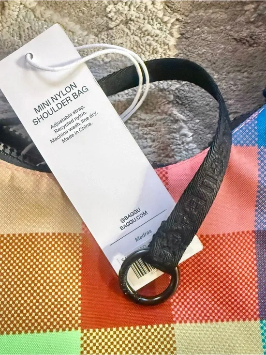 BAGGU Mini Nylon Shoulder Bag - Madras - Picture 3 of 8